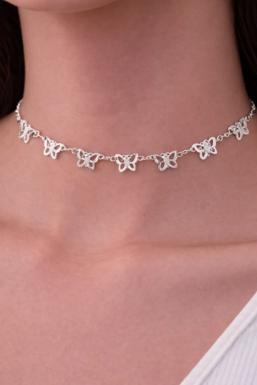 Choker de Mariposas de Plata 925 Ajustable para Mujer