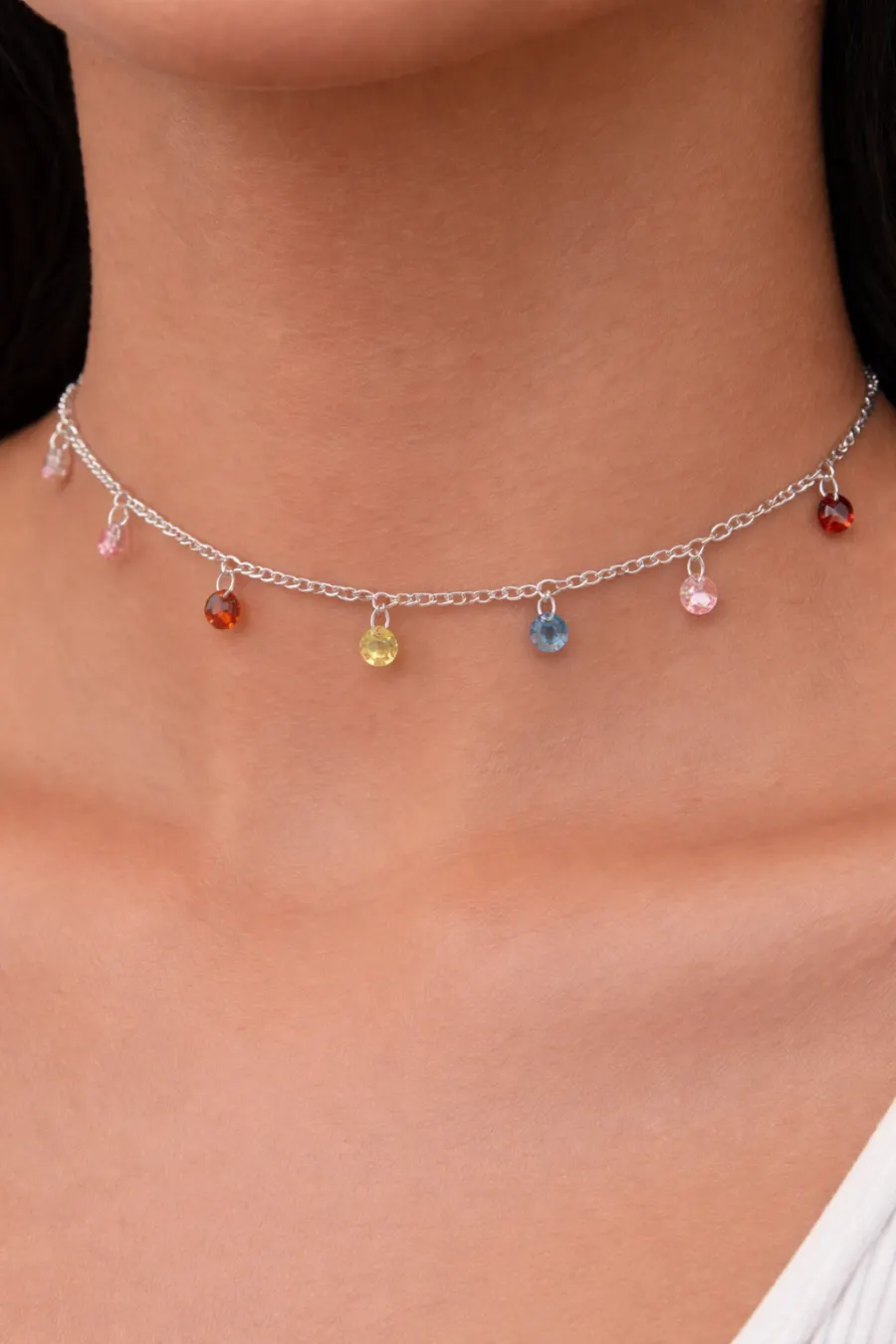 Choker de Plata 925 con Puntos de Colores Ajustable