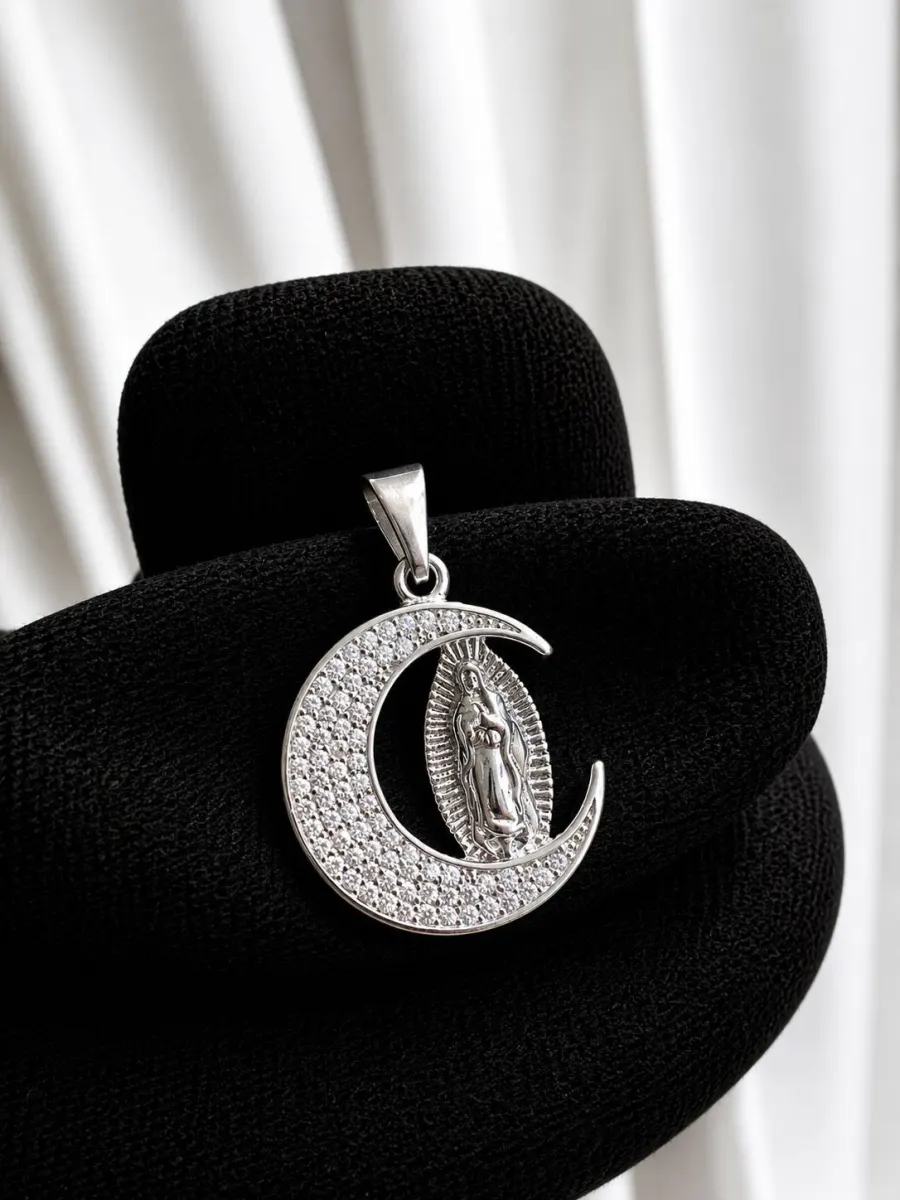 Colgante Virgen en la Luna con Circones de Plata 925