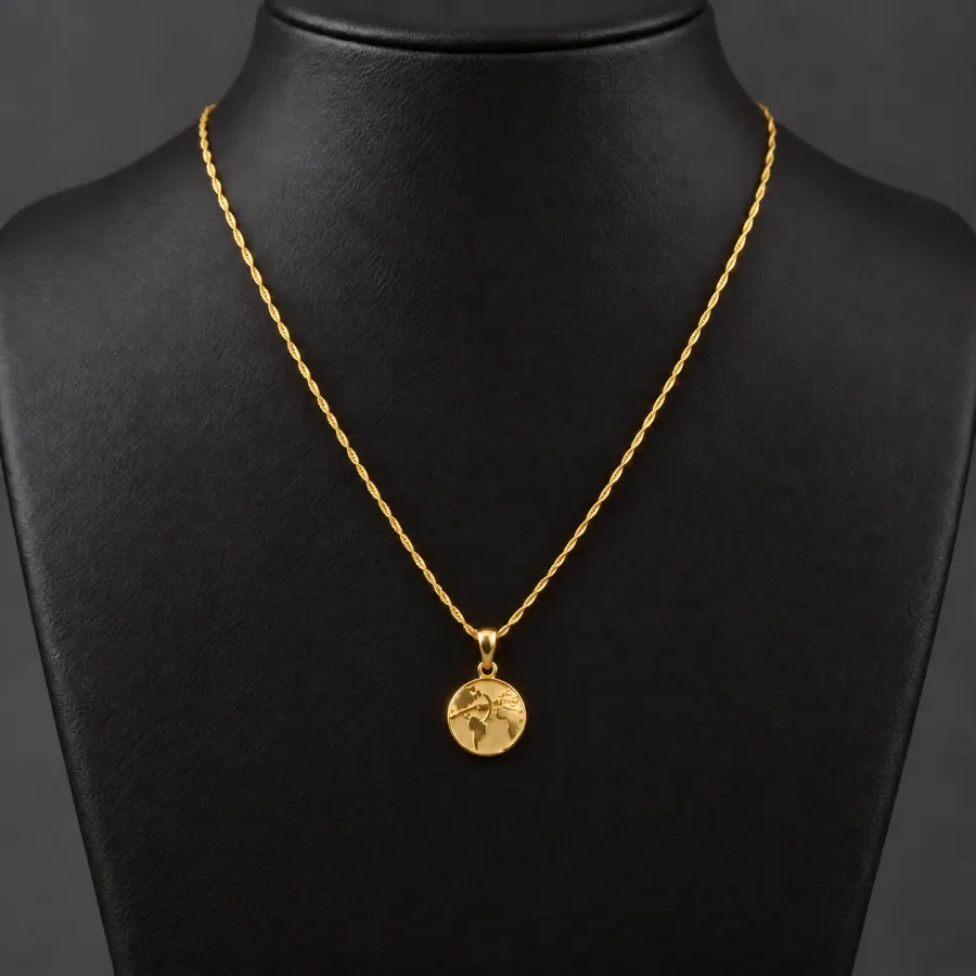 Cadena torzal de oro Goldfield 14k con dije del mundo, 60 cm