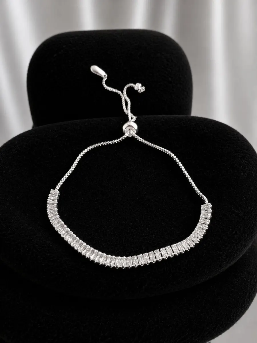 Pulsera Tennis de Plata 925 con Circones Blancos Ajustable