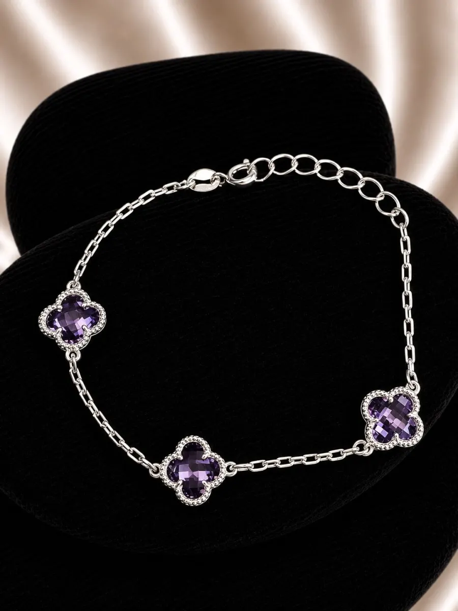 Pulsera Triple Trébol Rosa de Plata 925 para Mujer